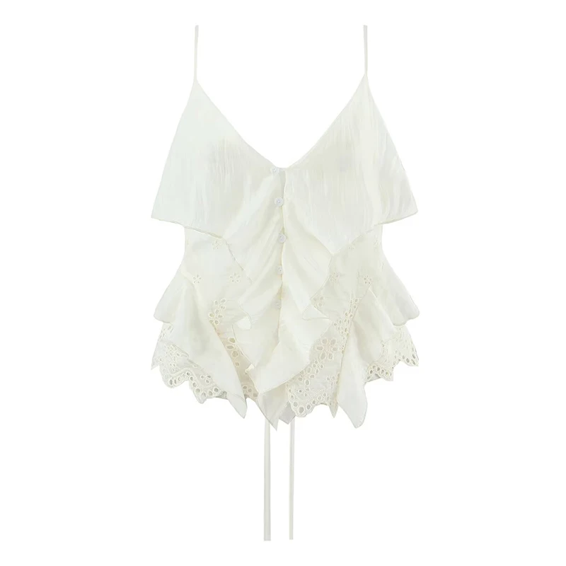 

Новинка YENKYE 2026: Женский летний топ с цветочной вышивкой, оборками, открытой спиной и V-образным вырезом для отпуска