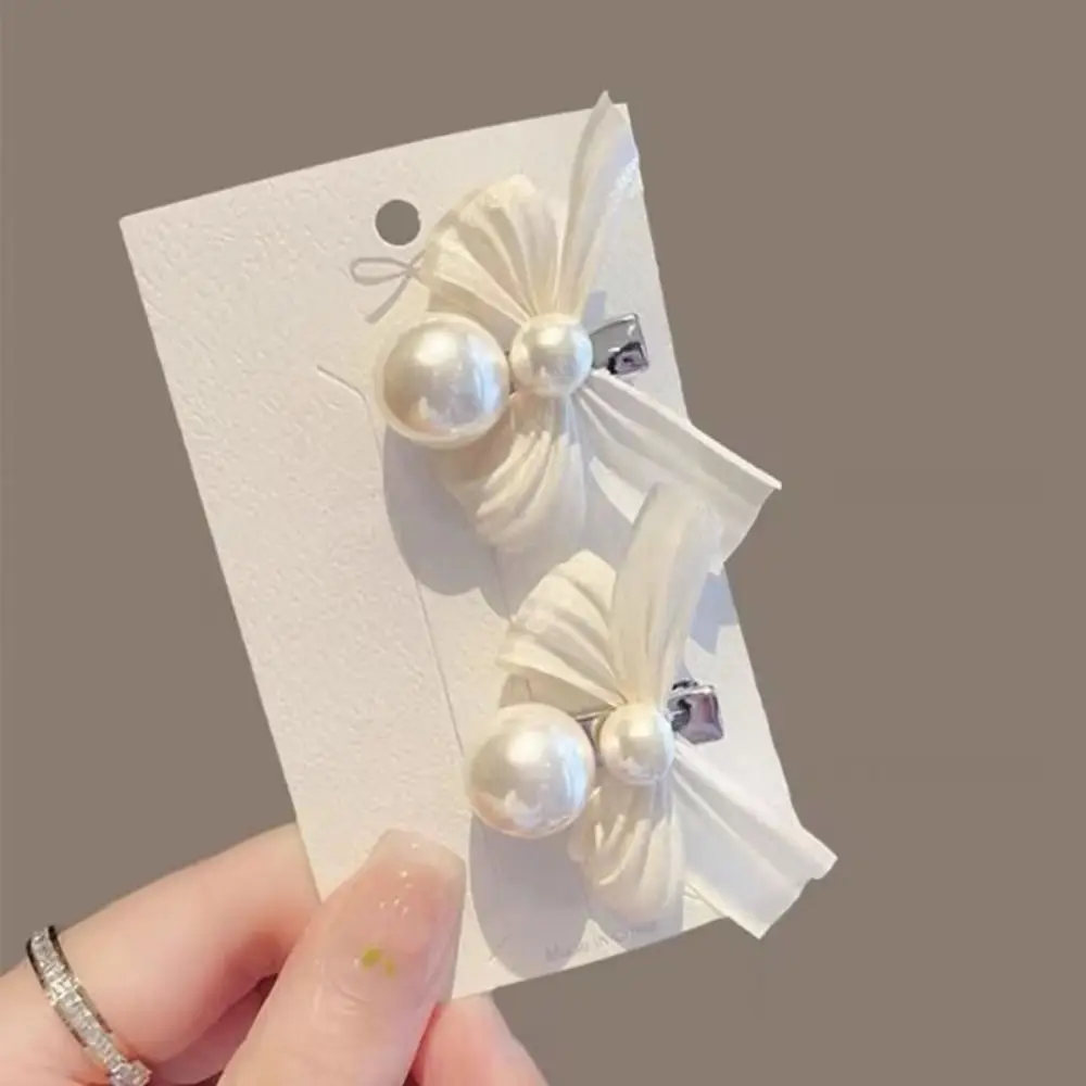 Korean Charm Princess Y2k Pink Bowknot Hairpin Trendy Elegant Sweet Bangs Pearl Clips Hair Accessories Women Jewelry