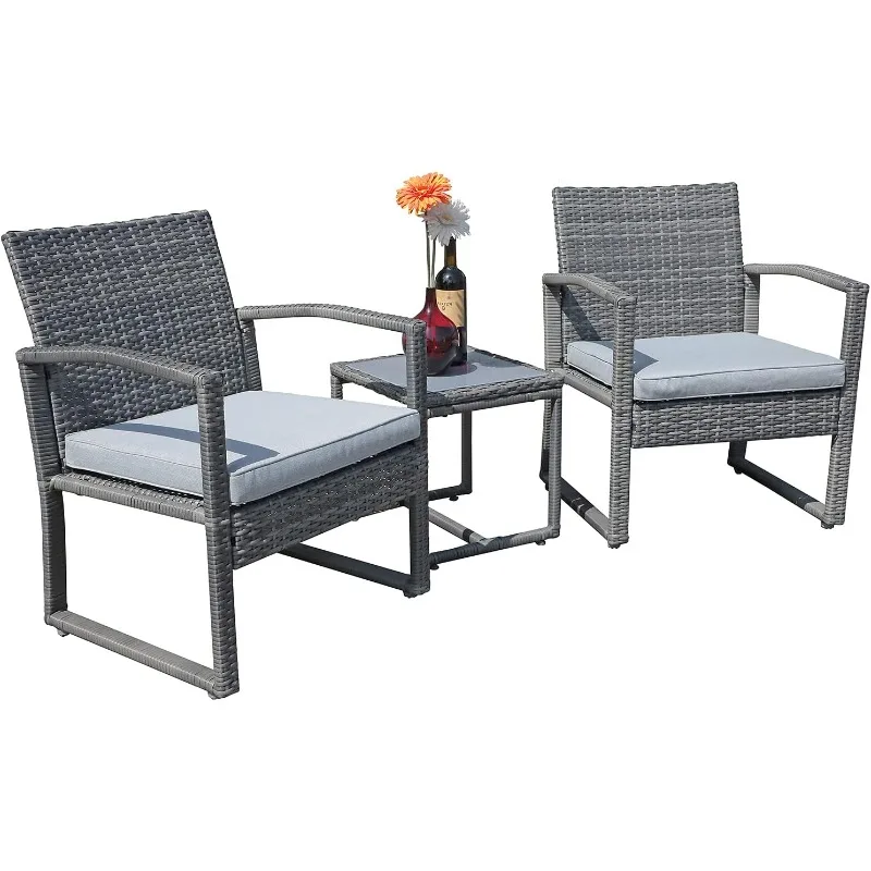 

3 Pieces Outdoor Patio Furniture Set, Outdoor Wicker Conversation Set, Patio Rattan Chair Set