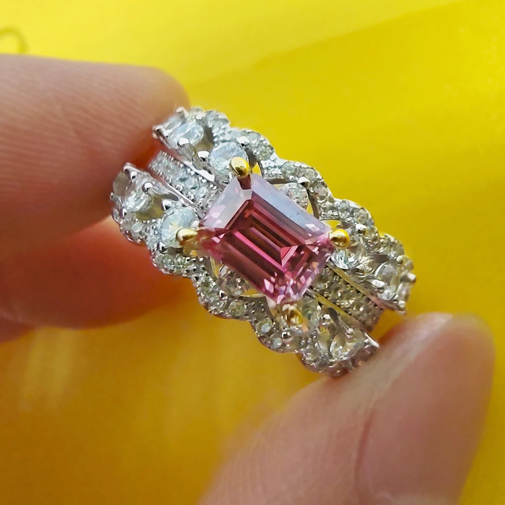 S925 Silver 1CT Pink Pyroxene Ring Feminine High Jewelry Wedding Party Gifts