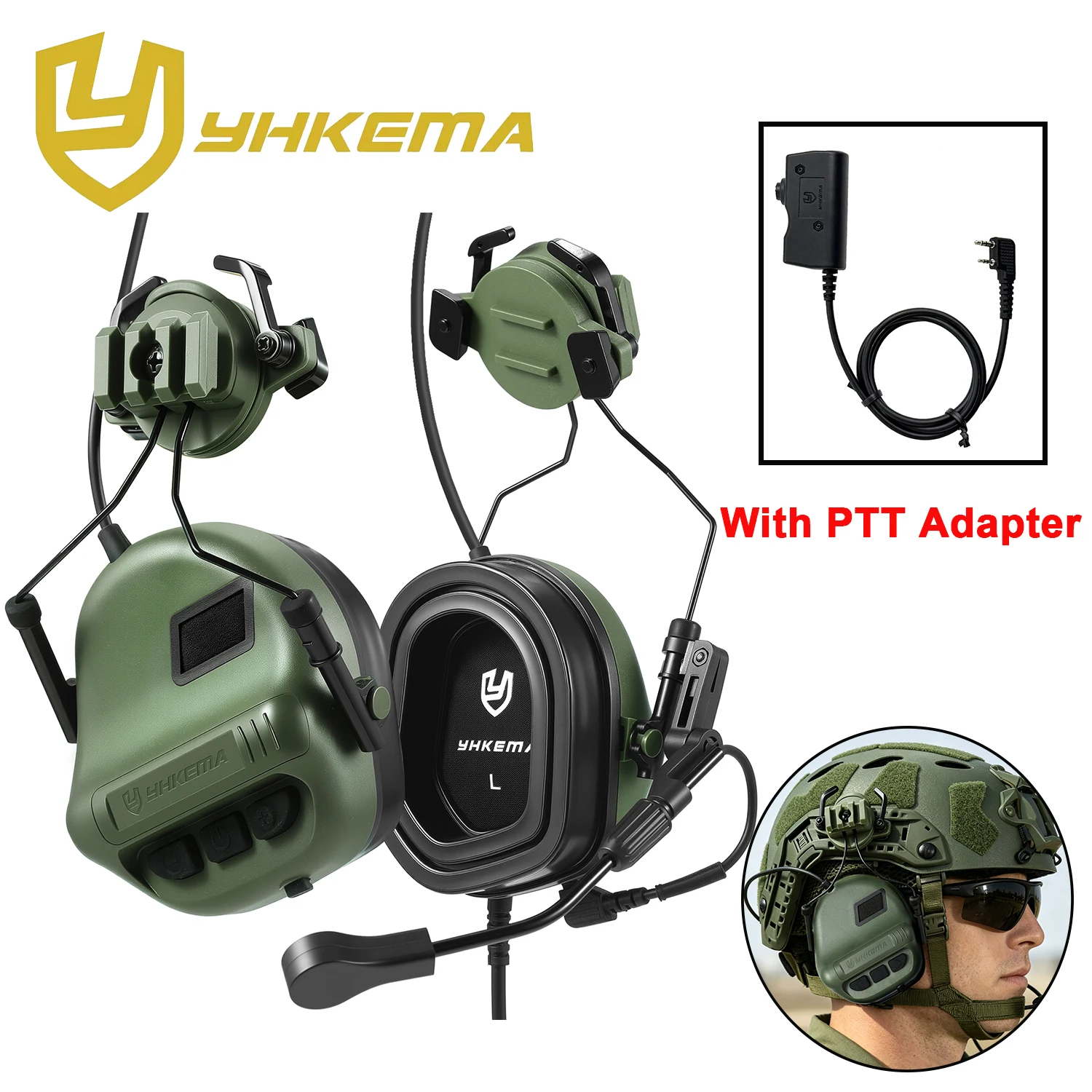 

YHKEMA Helmet Rail-Mounted Tactical Headset - 6x Sound Amp DSP Noise Canceling PTT Adapter for Shooting Hunting