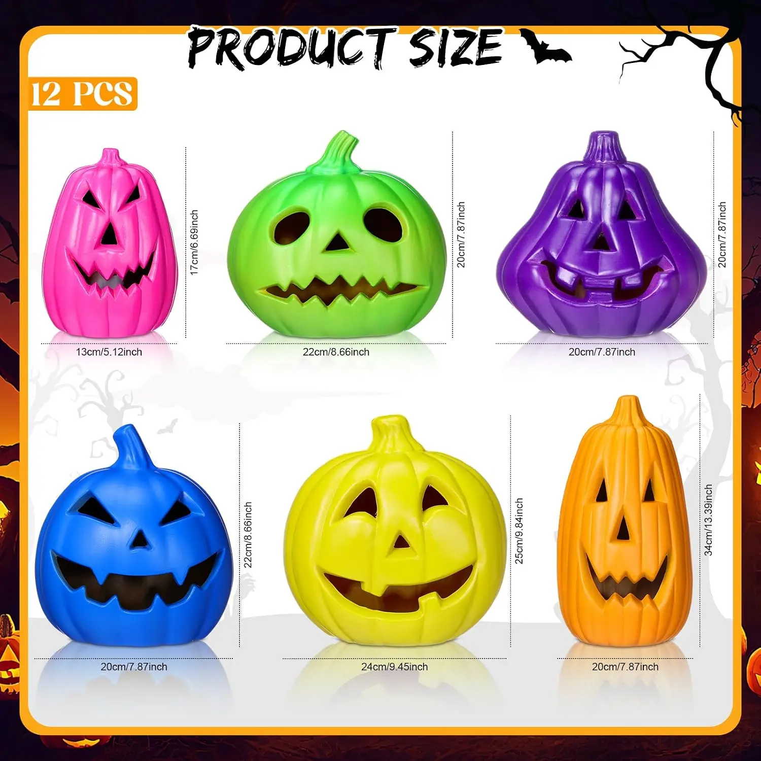 12 Pcs Halloween Pumpkin Lantern Set Light up LED,Multi Color | Halloween Lamp Decoration for Porch Front Door Outdoor, Scary Pa
