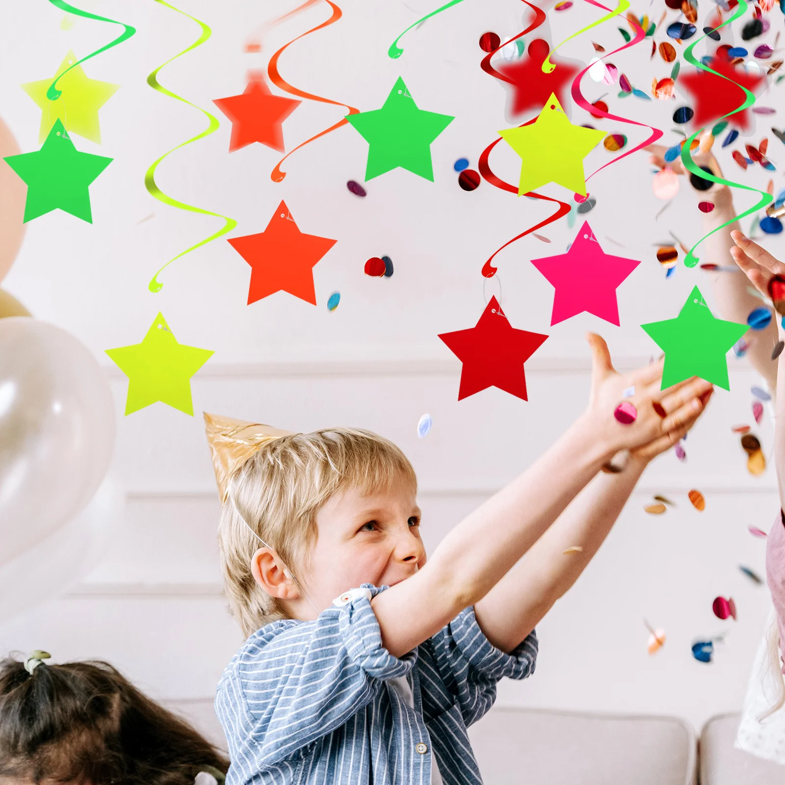

1Set Birthday Party Decorations Neon Swirls Hanging Streamers Vibrant Ceiling Decor for Dance Themed Events Festive Ambiance