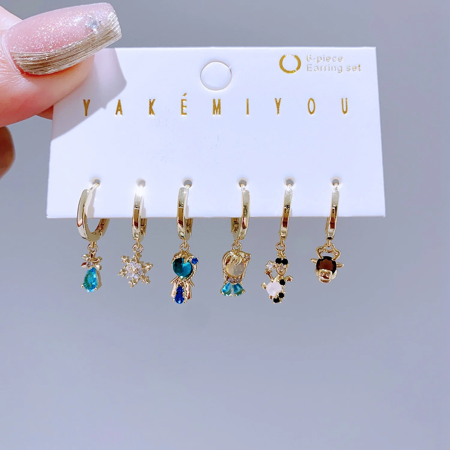 1 Set Mixed Design Frozen Cartoon Huggie Hoop Earrings for Women Gold Color Plated Cubic Zircon Jewelry