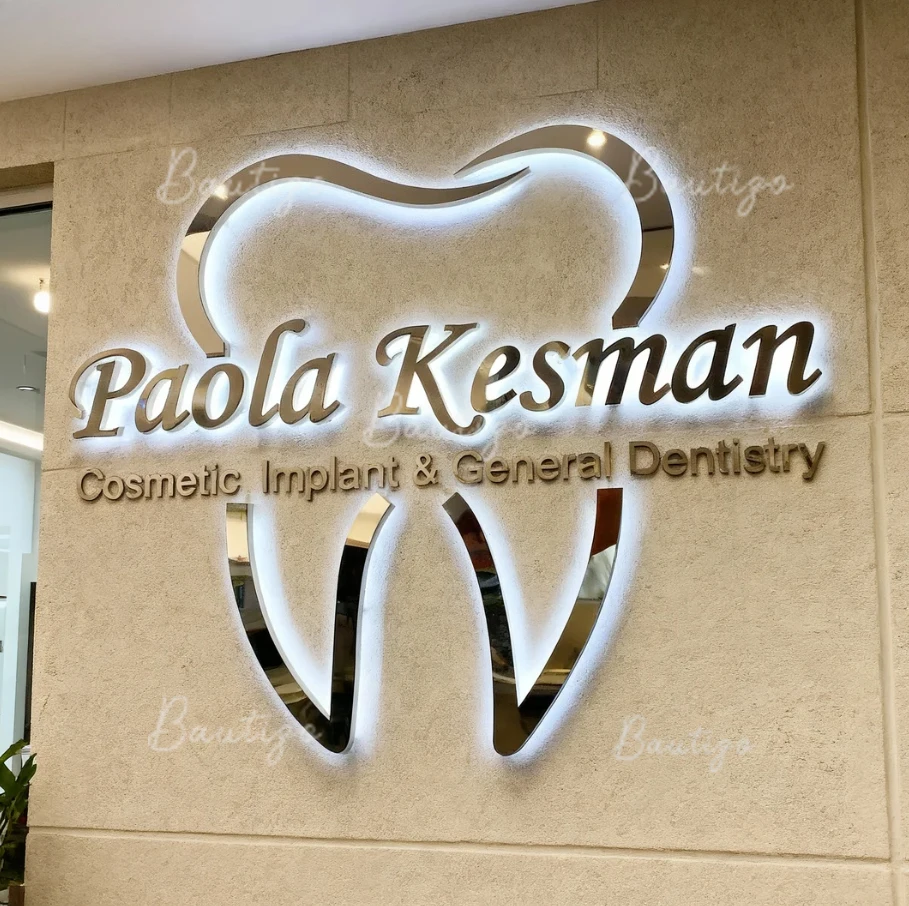 3D Metal Signs Business Backlit Custom LED Logo Sign: Gold Mirror With Raised Advertising Design Signboard Neon Bar Barber Shop