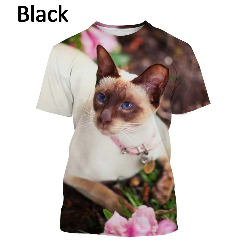 Woman Men Casual Fashion Short-sleeved Streetwear T Shirt Cute Pet Harajuku Top Siamese Cat Animal Print T Shirt New