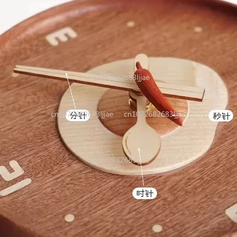 Dining Room Decorative Log Creative Frying Pan Silent Wall Clock Pan Clock Solid Wood Pendulum Clock, Living Room