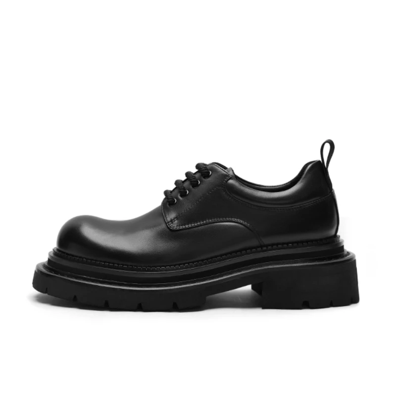 Height Increased 7cm Black Derby Shoes for Men Hand Sewn High Quality Cowhide Breathable Comfortable Thick Platform Casual Shoes