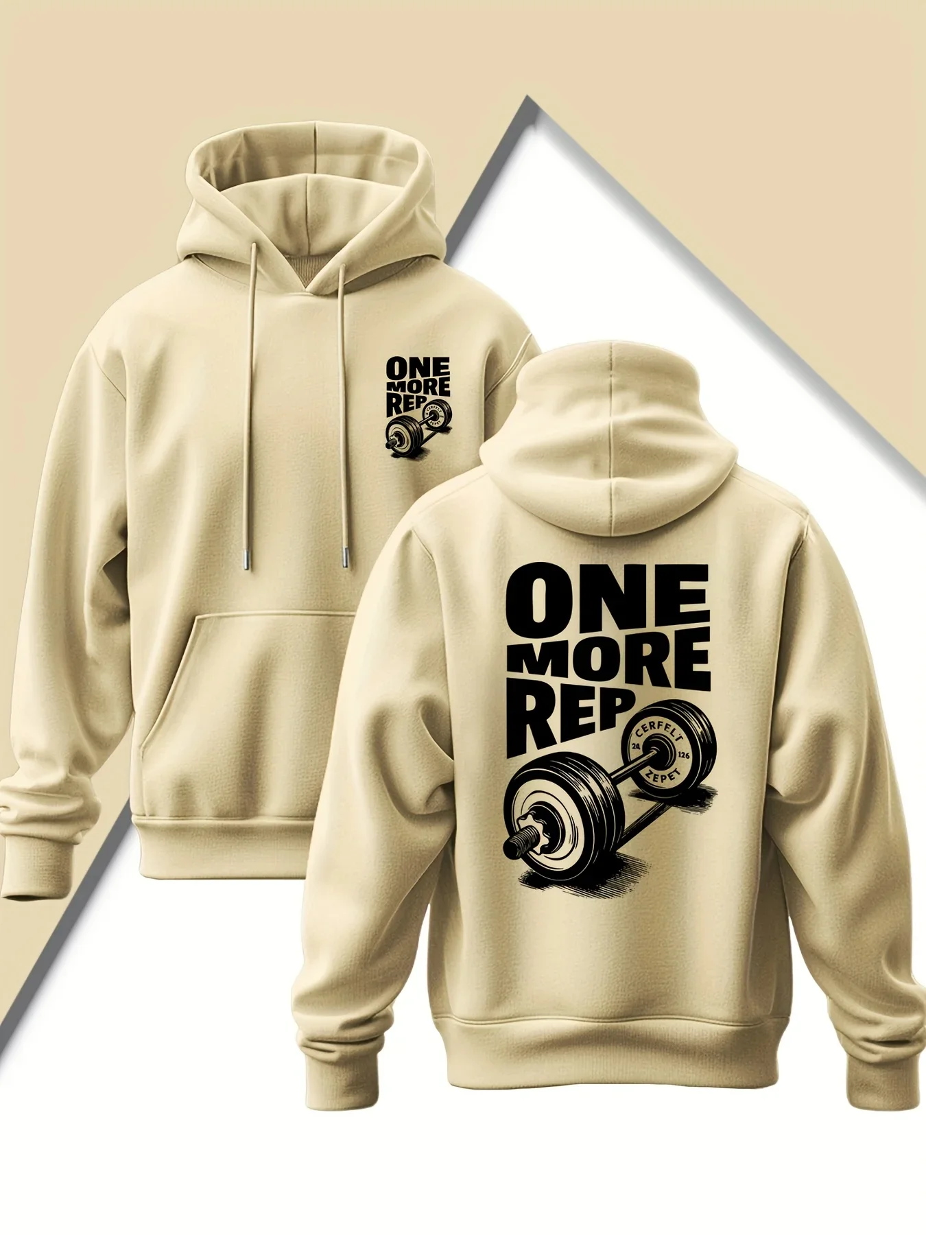 Gym Workout Hoodie for Men One More Rep Barbell Graphic Front & Back Print Pullover Hooded Sweatshirt Fitness Training Hoodie