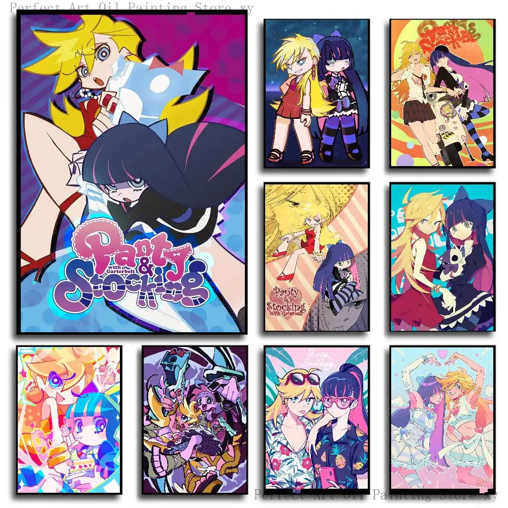 Anime Panty And Stocking With Garterbelt Posters Living Room Bar Cafe Quality Canvas Vintage Style Comics Painting Art Home Wall