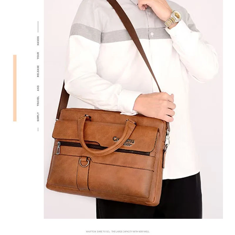 Black Brown Multi Tone Rider Leather Document Bag Double Handles Messenger Bag Fits 14 Inch Laptop Office Travel Essentials