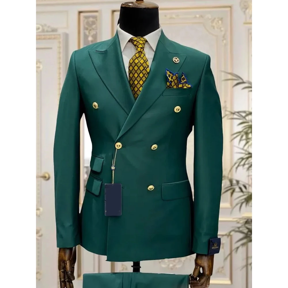 

Double Breasted Peaked Lapel Costume Homme 2 Piece Jacket Pants Formal Occasion Prom Party Terno Elegant Men's Suits Blazer