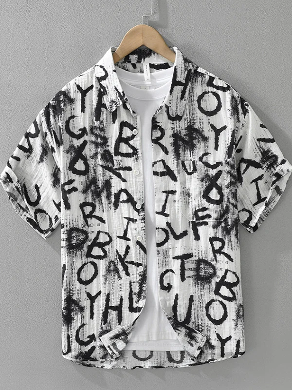 

Casual Linen irt Men's Summer Thin ort Sve Printed Breathable Design Casual irt Faion Urban Sle Loose Fit Youth