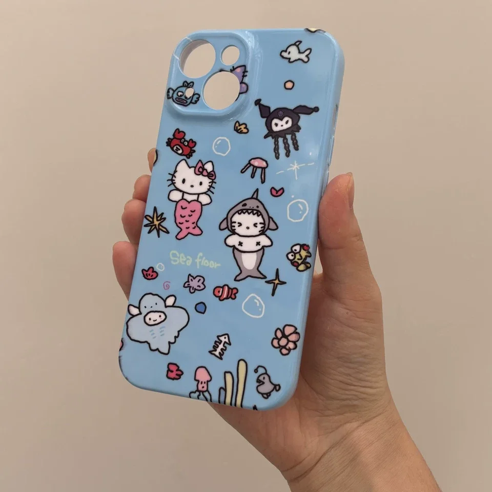 Kawaii Mermaid Hello Kitty Phone Case for IPhone 15 14 13 12 11 XS/XR 7/8 Pro Max Sanrio Kuromi Cinnamoroll Protective Cover