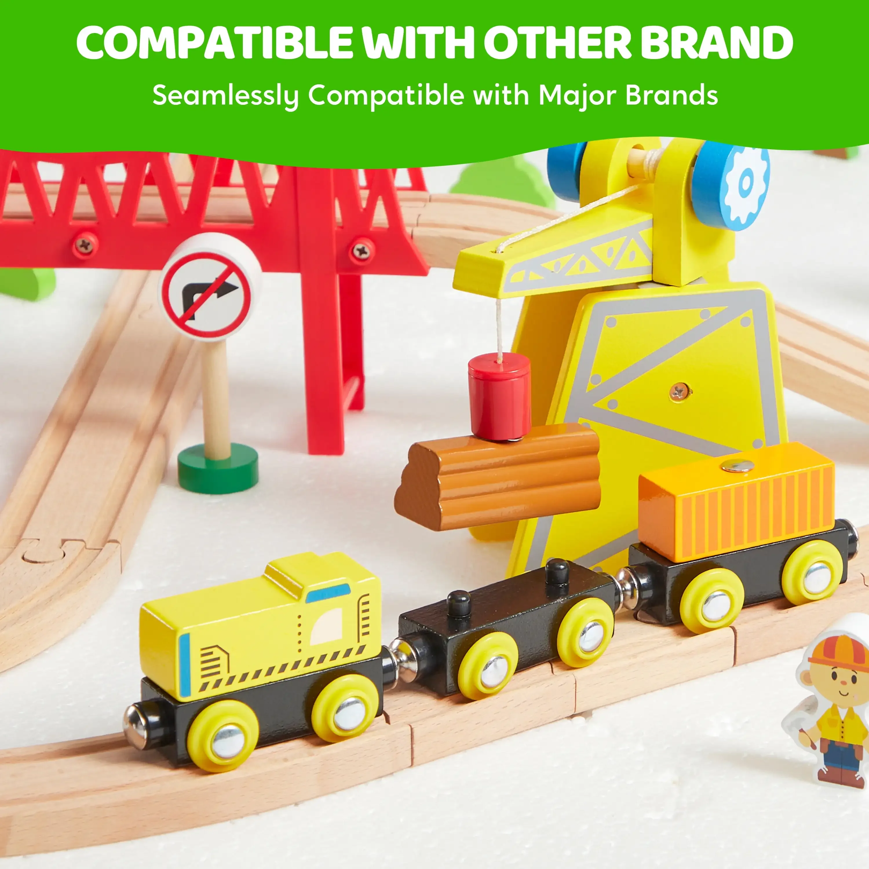 Joyfy Set di treni in legno da 110 pezzi con binari Set ferroviario per scene di città con treni magnetici Giocattolo per bambini Compleanno Regalo di Natale