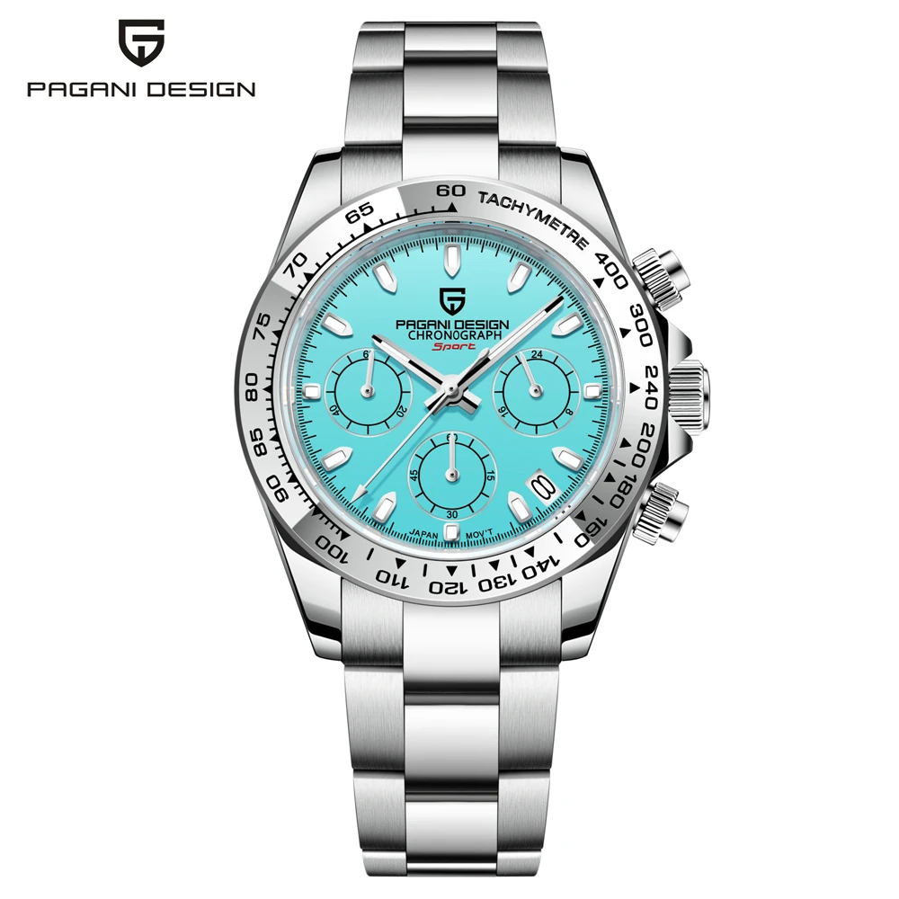 

PAGANI DESIGN New Stainless Steel Bezel Blue Dial Men Quartz wristwatches Luxury Sapphire Glass Chronograph VK63 Watch Men