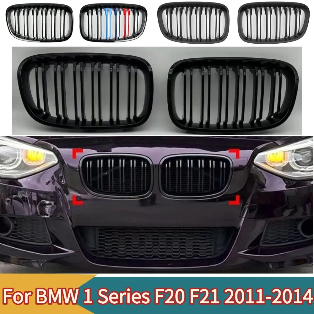 For BMW 1 Series F20 F21 2011-2014 Pulleco Car Front Bumper Kidney Grille Racing Grills Replacement Double Slat Gloss Black Gril