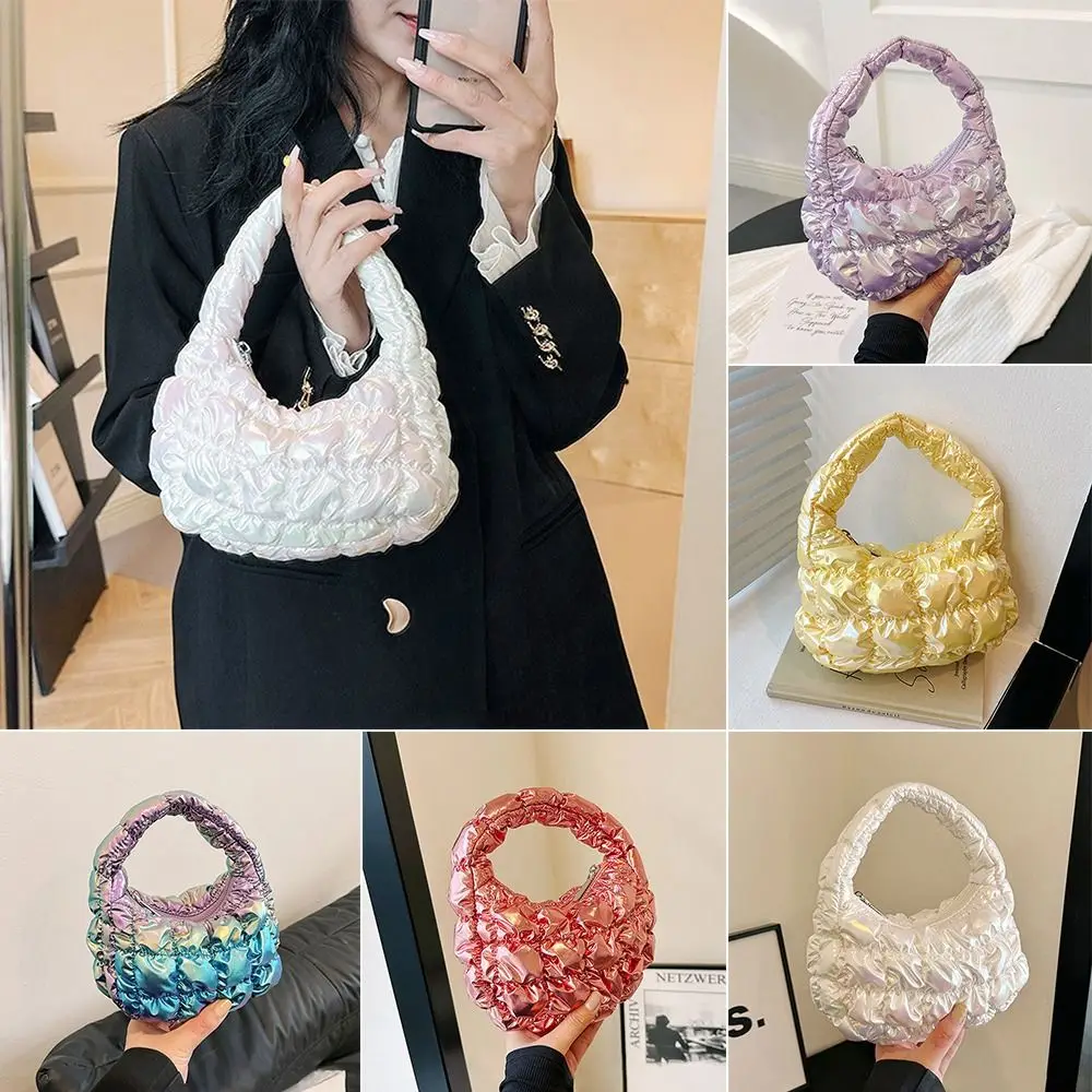 Bolsa de nuvem plissada para mulheres, grande capacidade, cor sólida, sacola popular