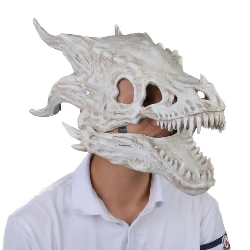 Halloween Horror Cosplay Latex Dinosaur Mask Party Decoration Animal Full Face Mask For Men Boys Simulation Dragon Bone Headgear