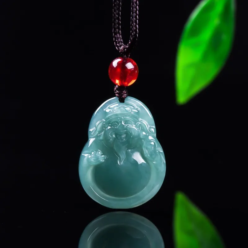 

New Burmese A Emerald Jade Blue Water God of Wealth Pendant Amulets Natural Jewelry Woman Necklace Gifts Certificate Fashion