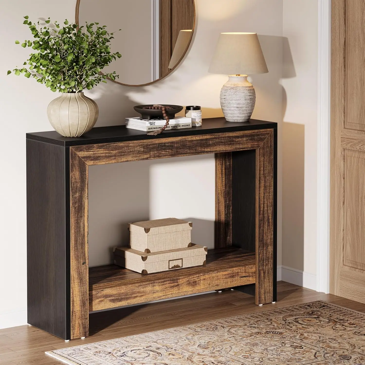 

Rustic Wood Console Table with Storage Shelf, Farmhouse Sofa Table for Hallway Entryway, 41.3in Space-Saving, Customized