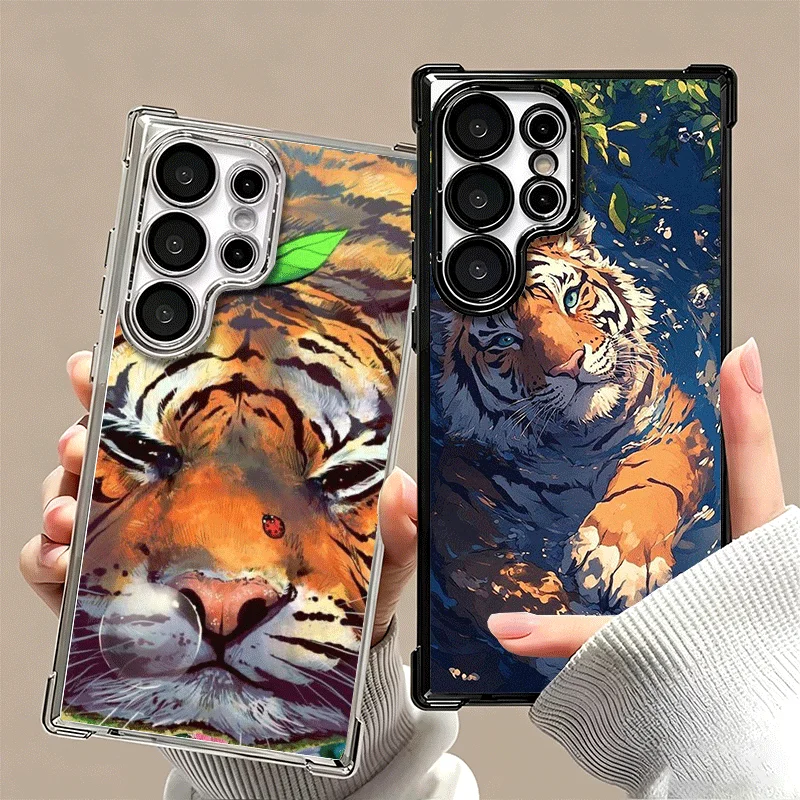 Superior Tiger Pattern Art Soft Phone Case For Samsung Galaxy S26 Ultra S25 Edge S24 FE S23 Plus S22 S21 + S20 Plating Anti-Fall