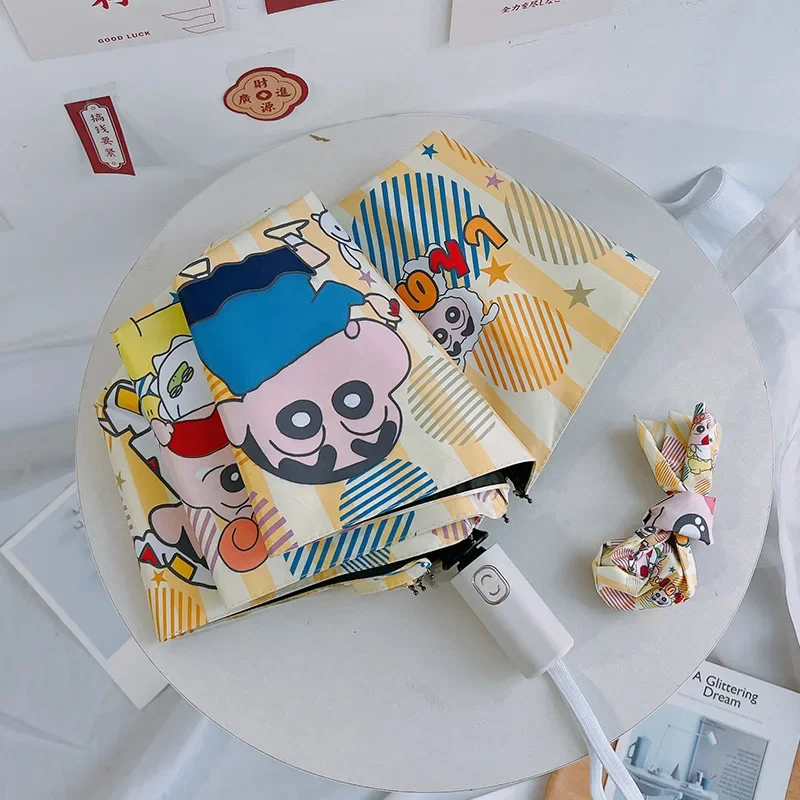 BANDAI Crayon Shin Chan Anime Figura Ombrello Automatico Soleggiato Ombrello Animazione Periferica Del Fumetto Creativo Regalo Per Bambini Giocattolo