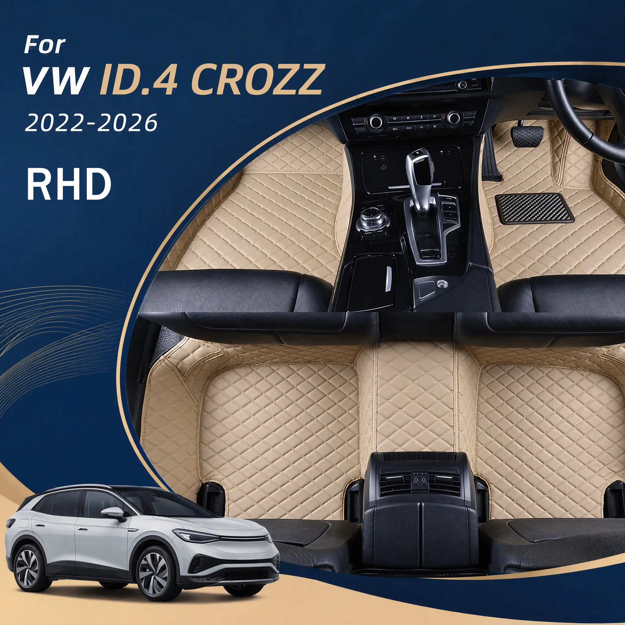 RHD Car Floor Mat for Volkswagen VW ID.4 ID4 CROZZ 2022 2023 2024 2025 2026 Leather Carpet Car Accessories Car Interior Decor