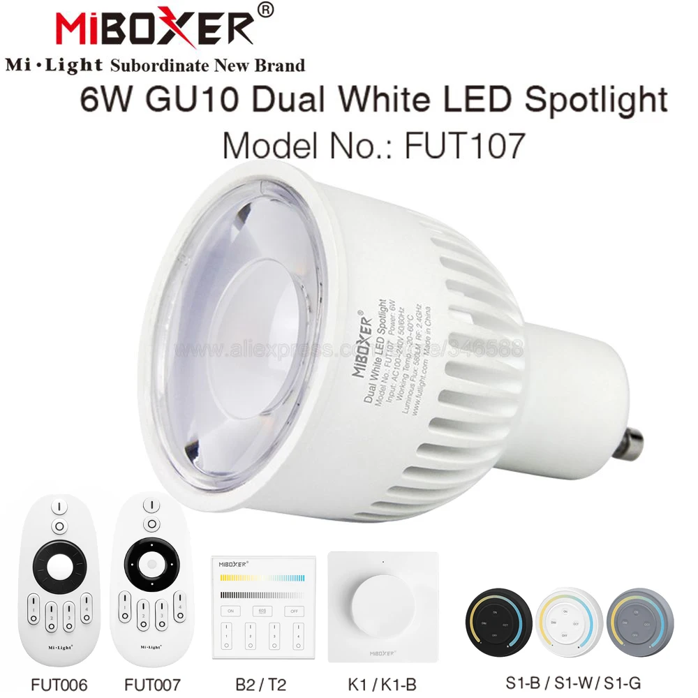 

MiBoxer 2,4G GU10 6W CCT двойная белая Светодиодный ная лампа AC85-265V FUT107 лампа с регулируемой цветовой температурой Wi-Fi совместимая