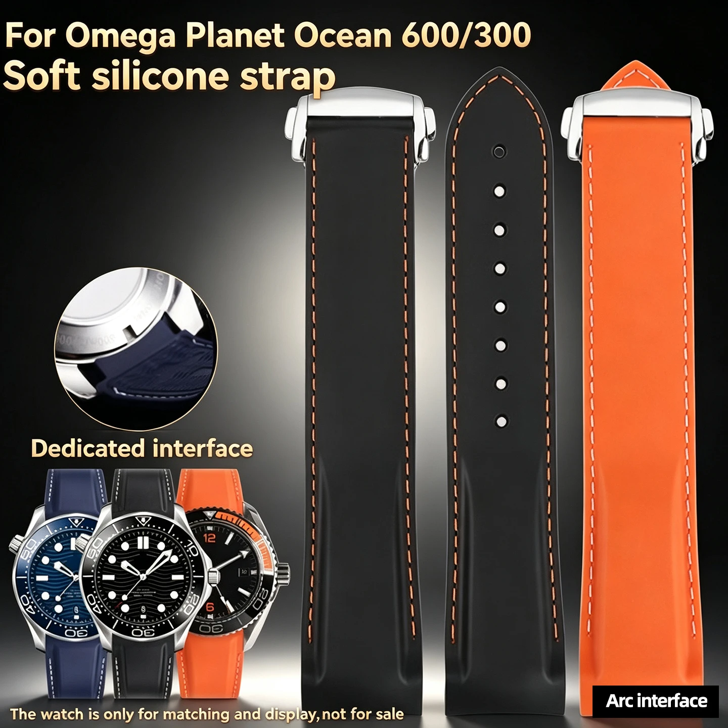pulseira-de-silicone-curvada-de-20mm-21mm-22mm-para-omega-planet-ocean-600-at150-007-pulseira-de-relogio-masculina-a-prova-d'agua-seamaster-300-laranja