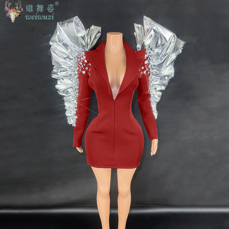 Sparkly Pailletten Steentjes Grote Mouwen Zwarte Jas Sexy Zanger Danser Nachtclub Jazzdans Kostuum Prestaties Show Stadium Slijtage