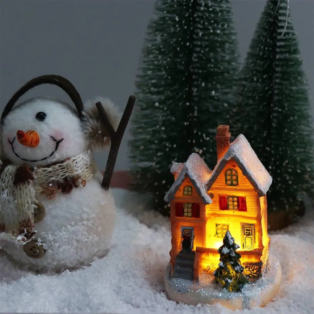 

Luminous Christmas Snow House Glowing Cabin Winter Snow LED Lighted Houses Miniature Model Festival Ornament