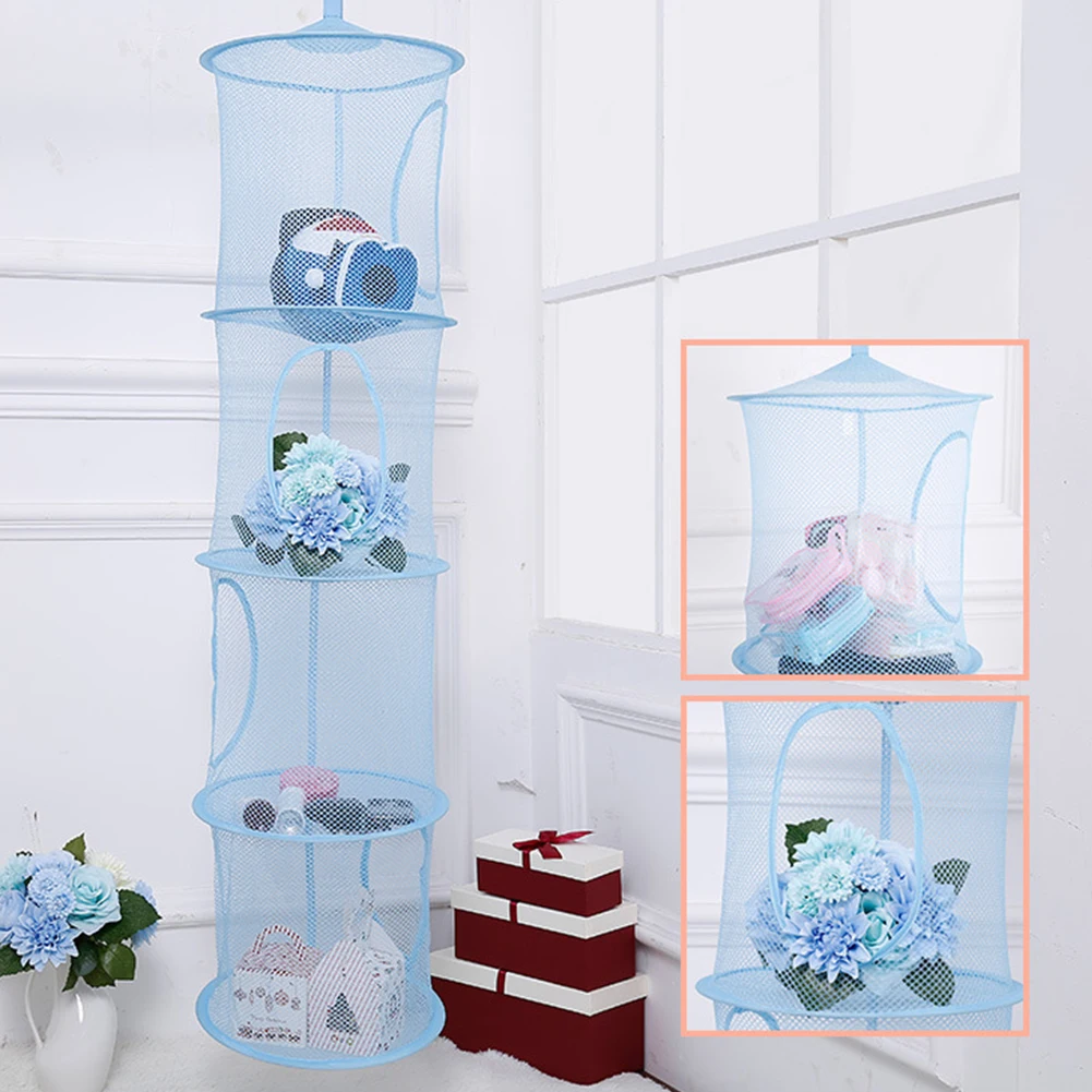 Hanging Storage Net Hanging Toy Storage 4 Tier Mesh Hanging Storage Basket Foldable Space Saving Organizer for Clothes Sundries