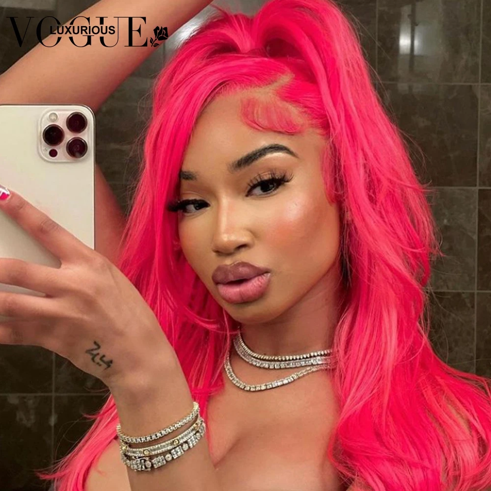 13x6 Lace Frontal Pink Colored Brazilian Virgin Human Hair Wigs for Women 4x4 Straight Closure Wig Ready to Wear Pre Plucked