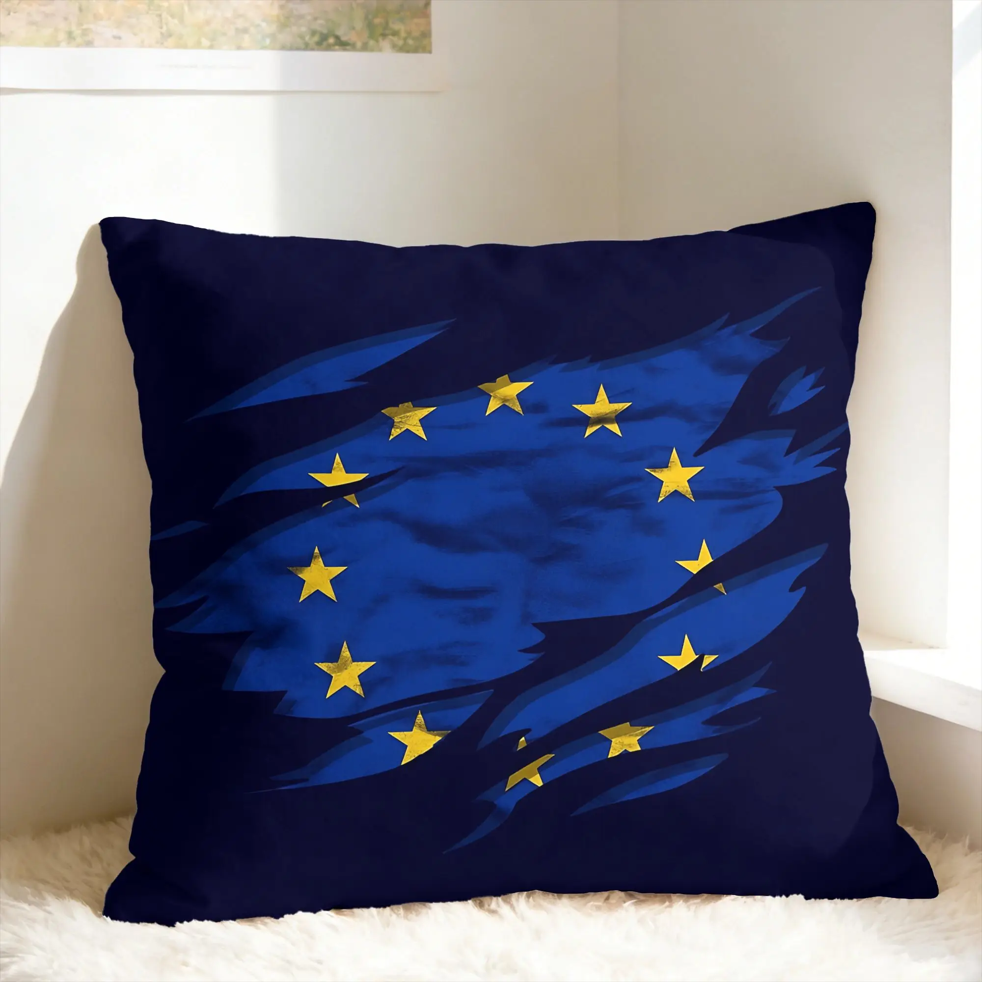 European Union Flag Star Pillow Cover  Soft Cushion Cover Vintage Pillow Case For Sofa Car Home Decor