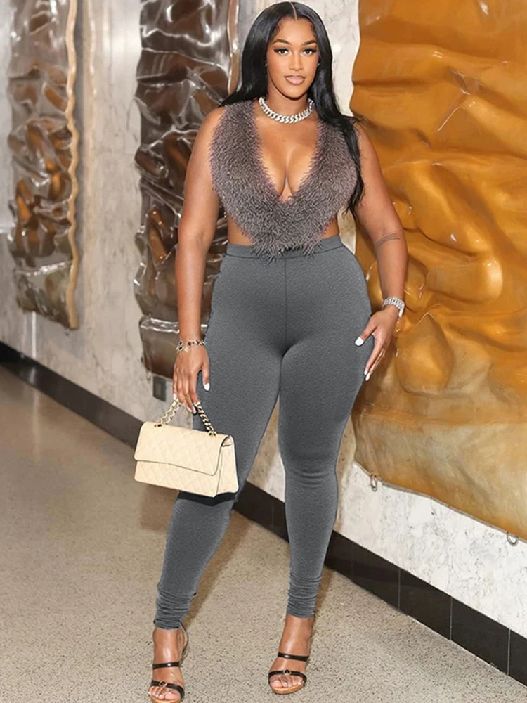 

Weird Puss Sexy 2 Piece Set Women Tracksuit Hipster Backless Halter Furry Tank Tops+Leggings Matching Streetwear Fashion Outfits