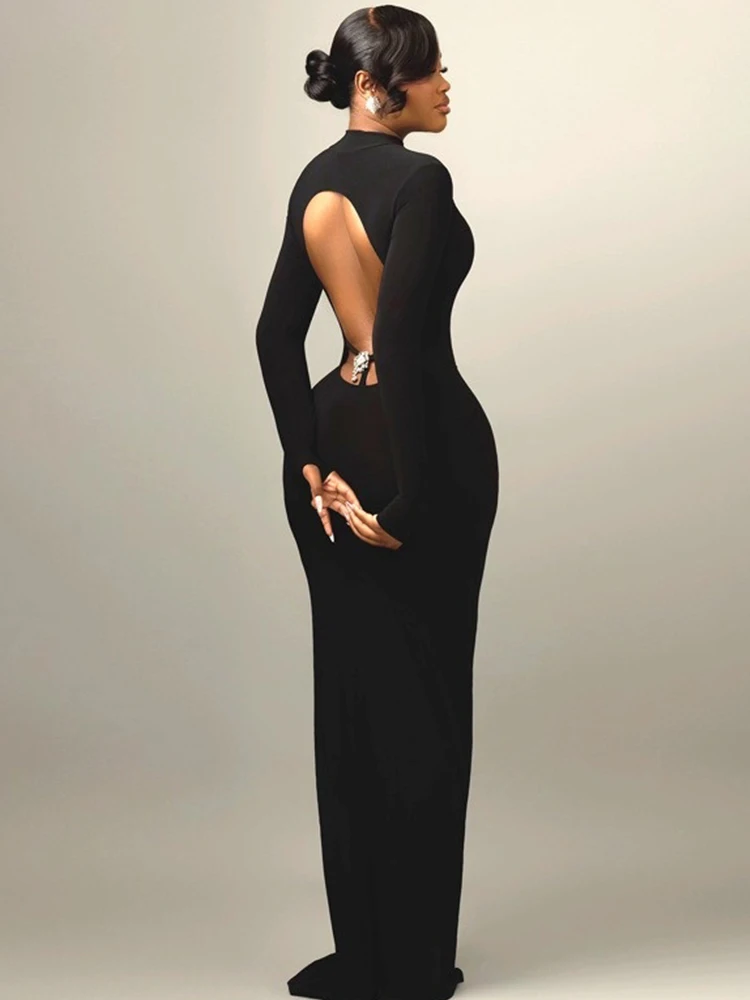 Sexy Black Bodycon Dress for Women Low Back Dress Spring Summer Full Sleeve Mermaid Evening Dress Elegant Maxi Dress for Event view 6