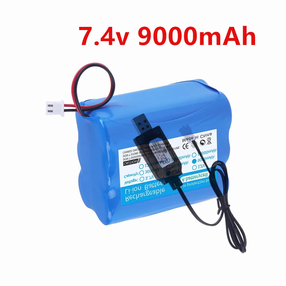 9000mah 18650 7.4V lithium battery rechargeable battery pack for Fishing LED Light Bluetooth Speaker with XH2.54-2P Plug