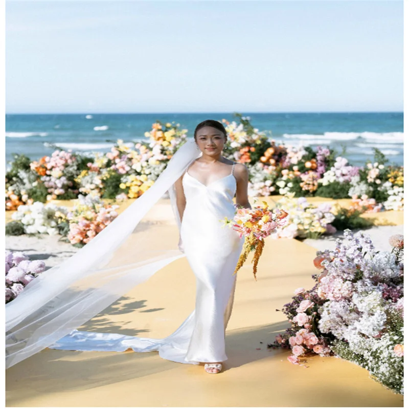 

Elegant Straps Ivory Mermaid Wedding Dresses Backless V Neck Sleeveless Formal Simple Party Gowns Vestido Marriee Customized