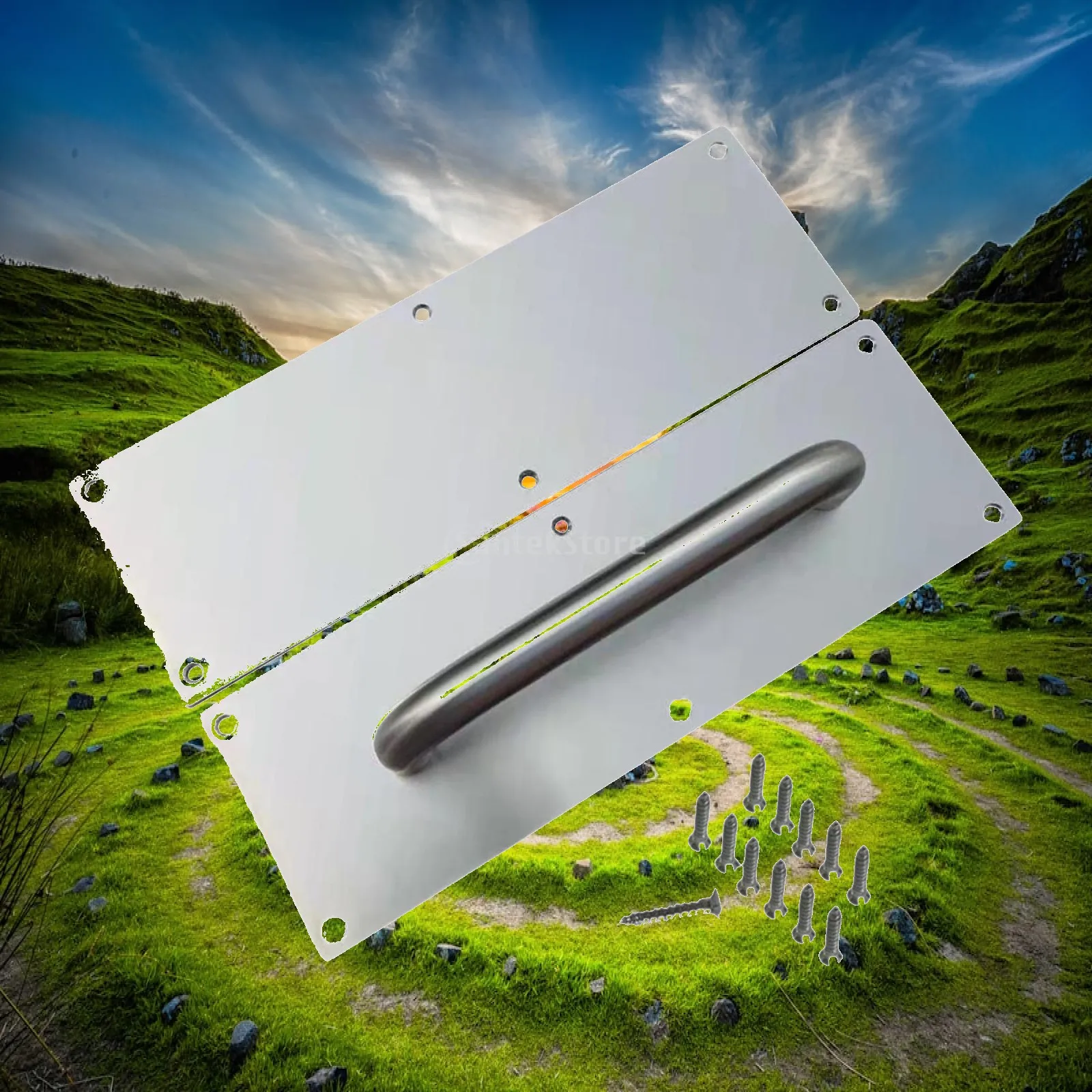 Satin Finish Commercial Door Handle Heavy Duty Pull Push Plates with Mounting Kit for Public Hotel Office Doors