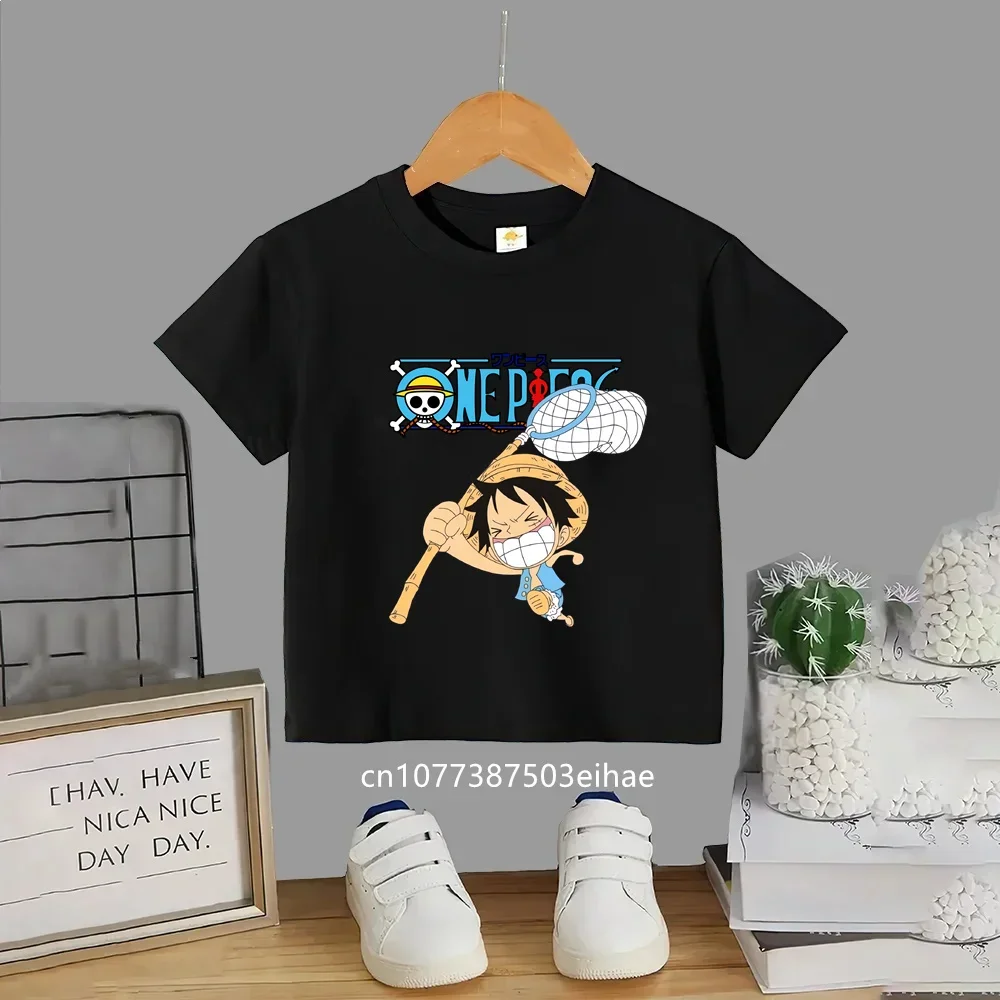 

One Piece Classic Character Printed T-shirt Unisex Kids Short Sleeve Tee Casual Retro Style Soft Cotton Top Daily Streetwear