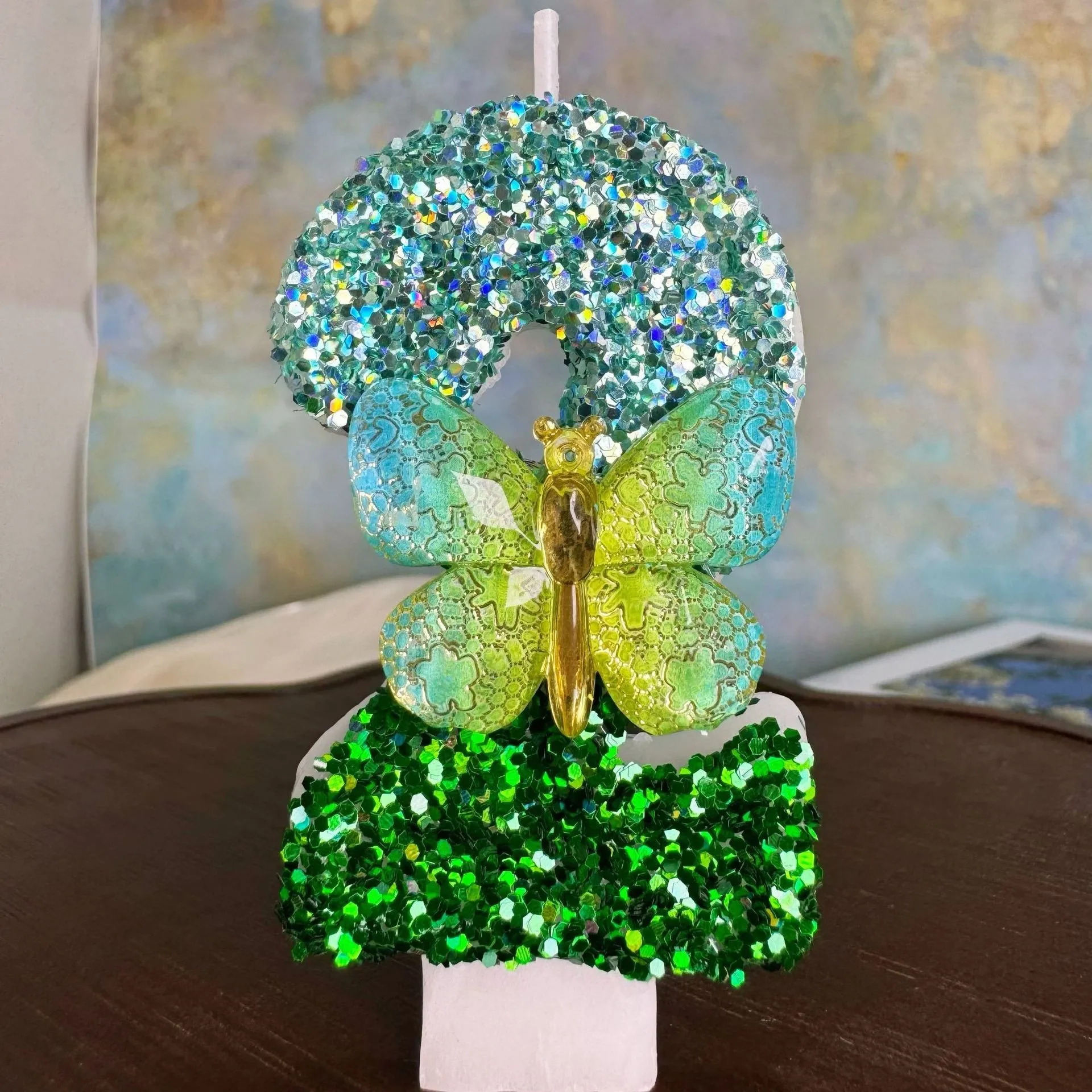 Green and blue gradient colored butterfly digital candles, party gifts, festival decorations, birthday and anniversary candles