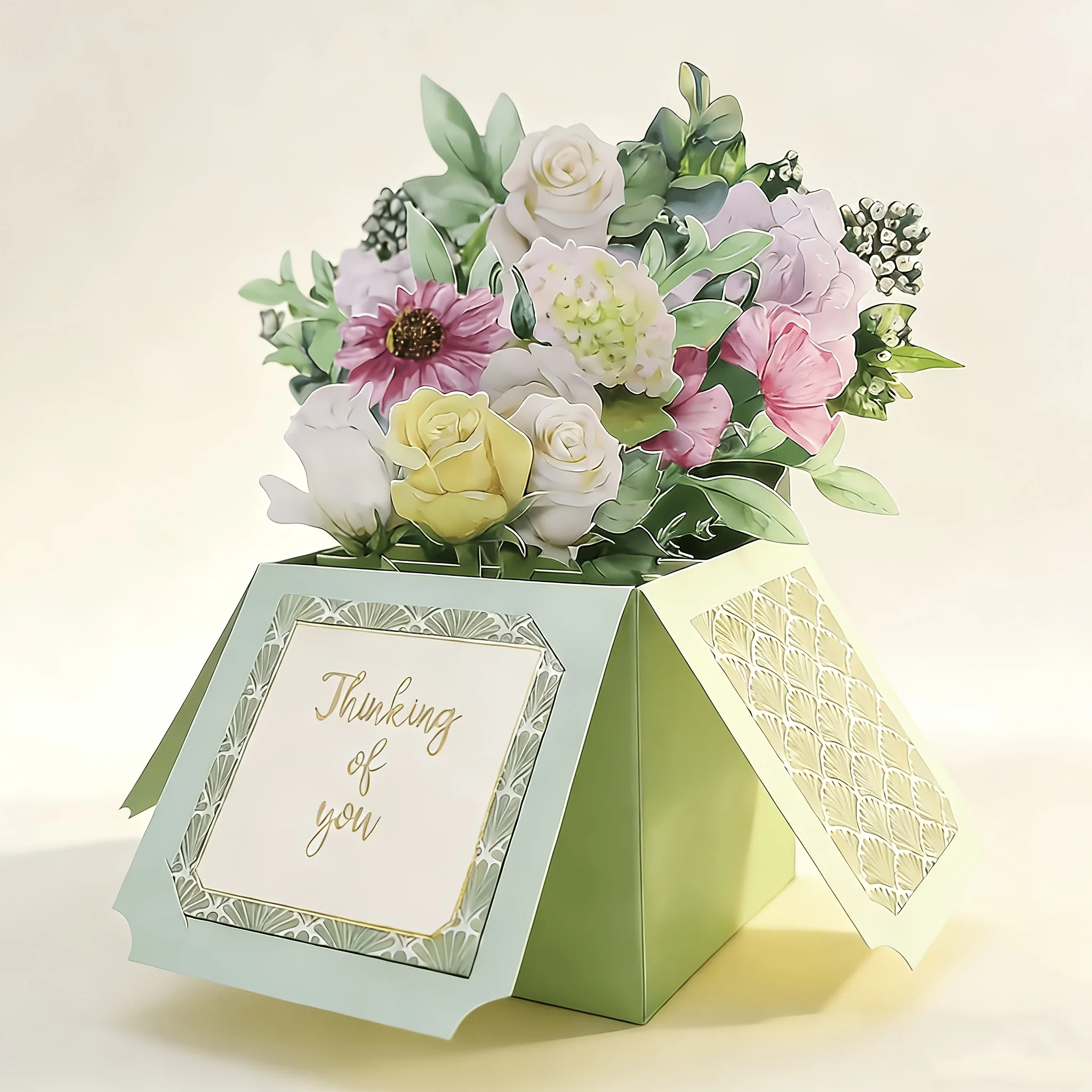 Handgefertigte 3D-Geburtstagskarte Box Pop-up Papier-Schnitzkarte Handgemachte Grußkarte Blumenmuster-Design Exquisites Geburtstagsgeschenk