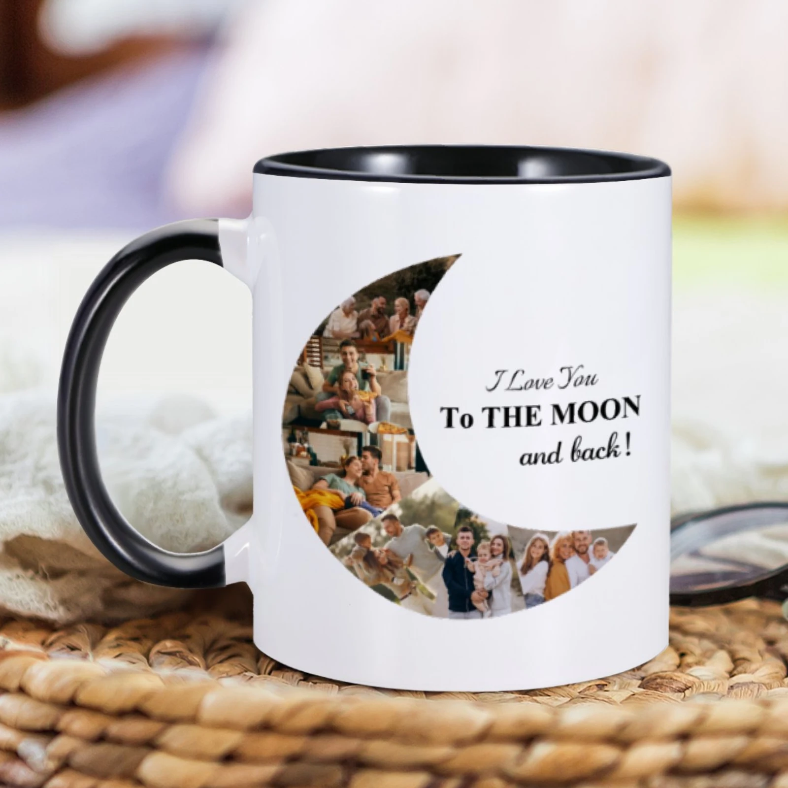 Custom Photo Mug I Love You To The Moon And Back 11oz Coffee Mugs Valentine's Day Romantic Gift Cups for Boyfriend Girlfriend