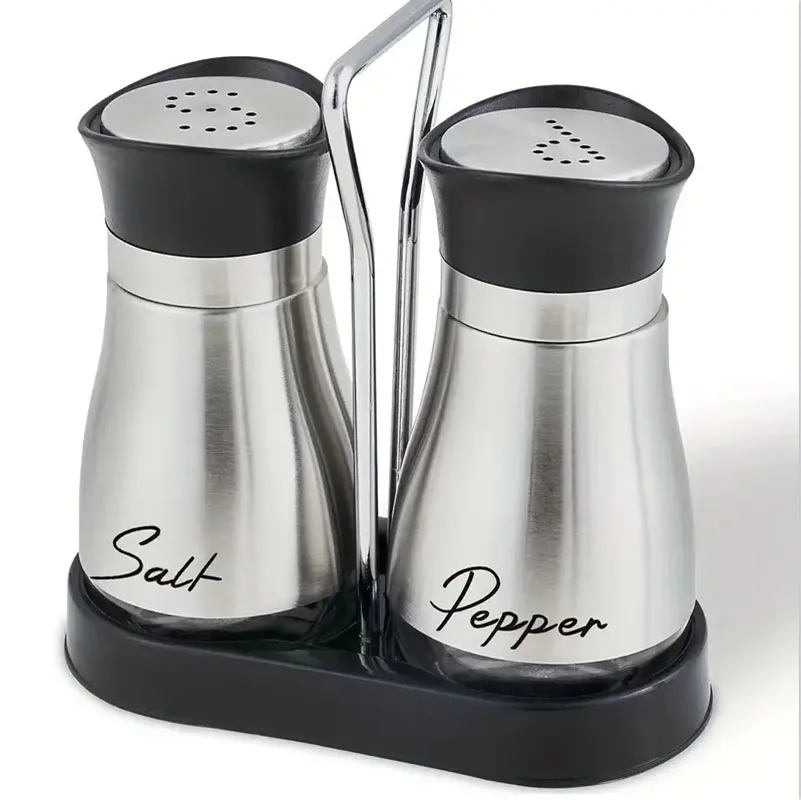 Kitchen Glass Spice Bottle Adjustable Refillable Salt and Pepper Shakers 2pcs Set with Shelf Spice Dispenser With Pour Holes