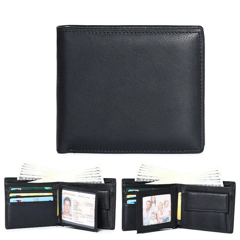 Men's Top Layer Cowhide Wallet Multi Card Slot Short Genuine Leather Purse with Coin Pocket