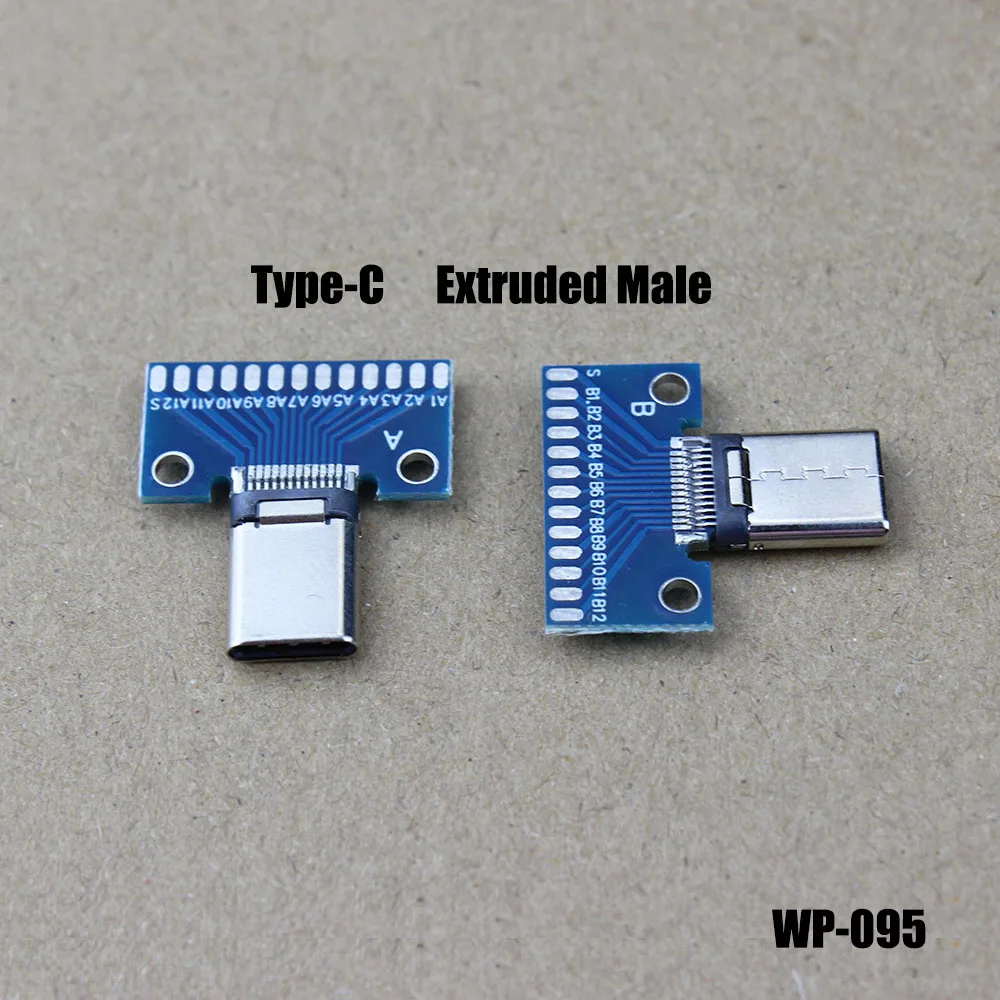 TYPES USB 3.1Type C Connector 24+2P Extruded Male Plug Receptacle Adapter to Solder & Wire Cable PCB DIY Test Board 5.0 WP-095