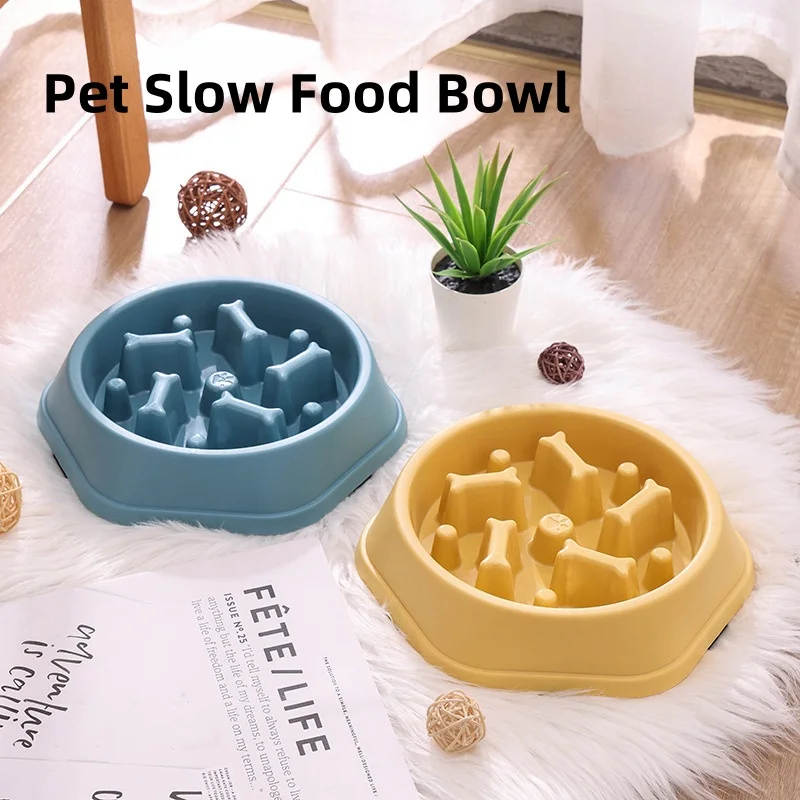 Pet Supplies Cat & Dog Feeder Anti Spill Slow Food Bowl Anti Choking Slow Food Bowl New Yellow/Blue/Coral Pink/Olive Green