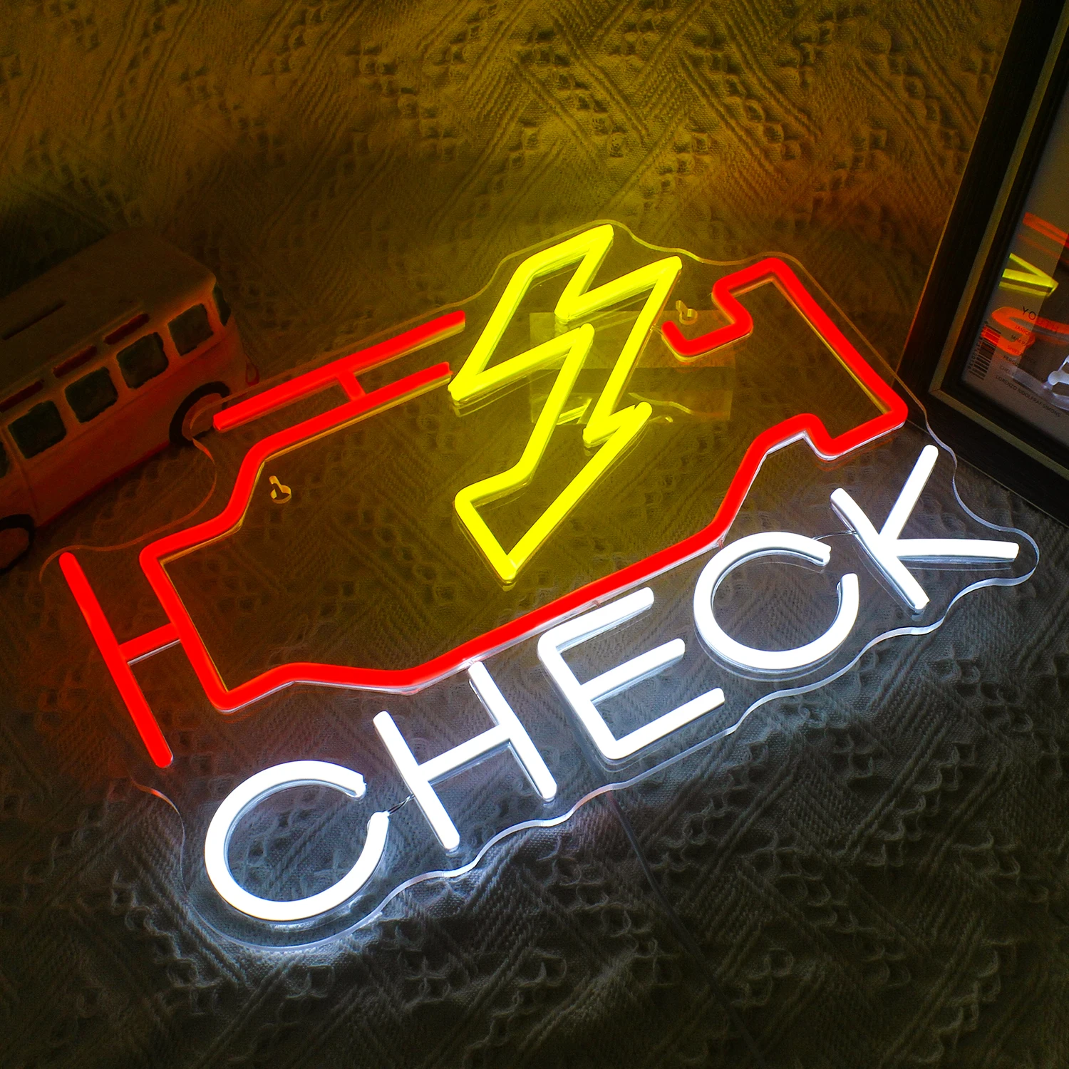Check Engine Neon Signs Room Dimmable Decoration USB Powered Acrylic Lighting For Car Decor Garage Wall Repair Shop Garage Sign