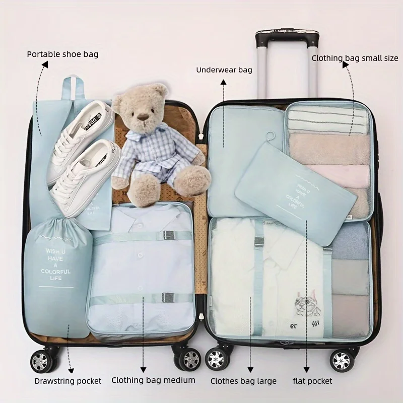 

7-Piece Travel Organizer Set, Nylon Packing Cubes For Suitcase, Include Large/Medium/Small Clothes Bags, Underwear Bag, Shoe Bag